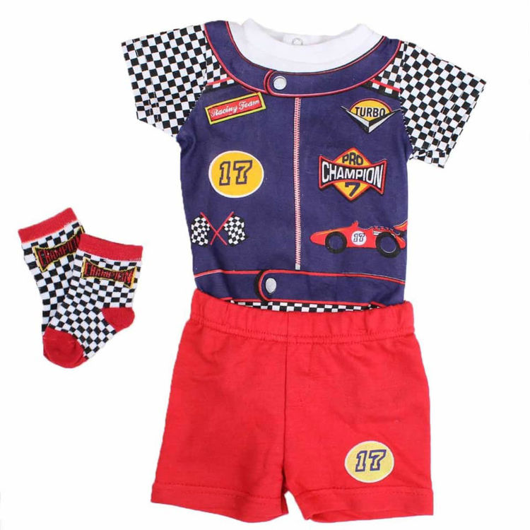 Picture of IKDO13832A - BOYS COTTON 3PCS SET BODYSUIT-SHORTS-SOCKS